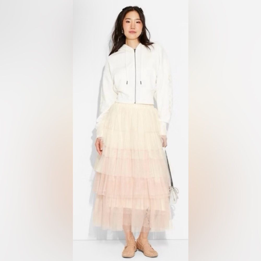 NWT Target Wicked Tulle Blush Tiered Pull On Midi Skirt XL